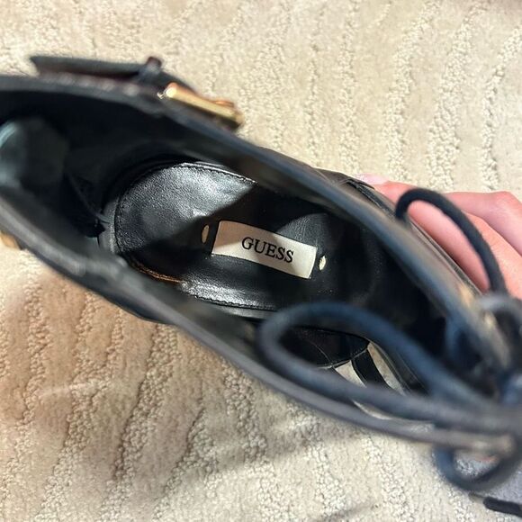 Guess Larkee Black Leather Strappy Heels - Picture 5 of 8